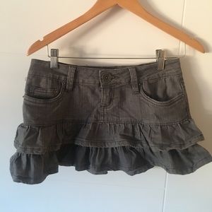Hot Kiss charcoal denim ruffle mini skirt.